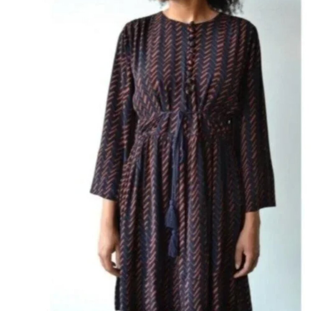 Apiece Apart Navy Hatch Print Upaya Dress - Size 2 - - Picture 2 of 7